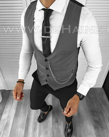 Vesta barbati eleganta slim fit gri B8143 M4-4.1