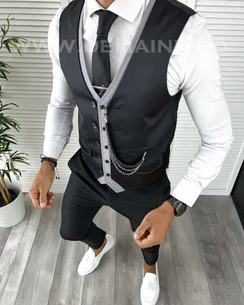 Vesta barbati eleganta slim fit neagra V15 E 141-3