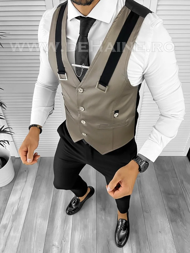 Vesta barbati maro deschis slim fit B8272