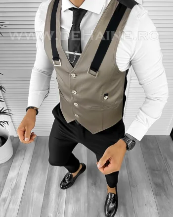 Vesta barbati maro deschis slim fit B8272
