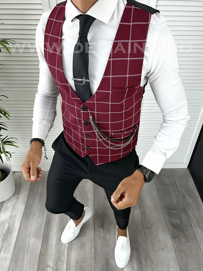 Vesta barbati eleganta slim fit grena in carouri V5  O3-4.3