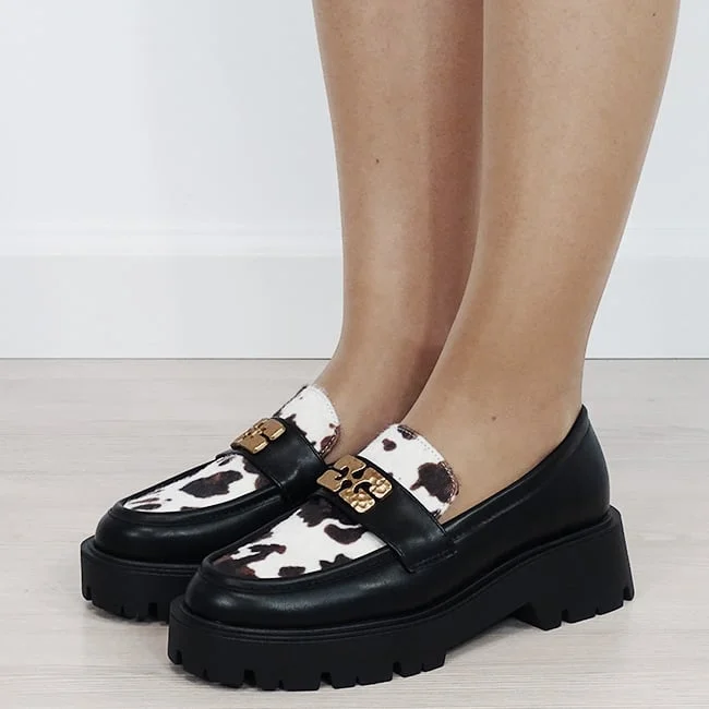 Mocasini negri tip loafers cu imprimeu vacuta texturat 1889 04
