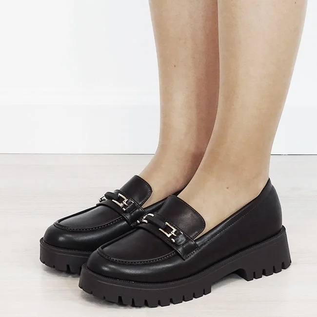 Mocasini dama maro tip loafers cu catarama aurie 2870 04