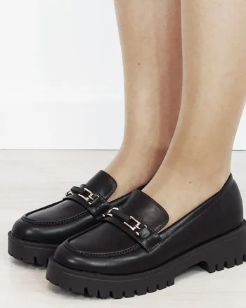 Mocasini dama maro tip loafers cu catarama aurie 2870 04
