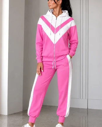 Trening jogger dama LECCE, cu fermoar si gluga, Roz