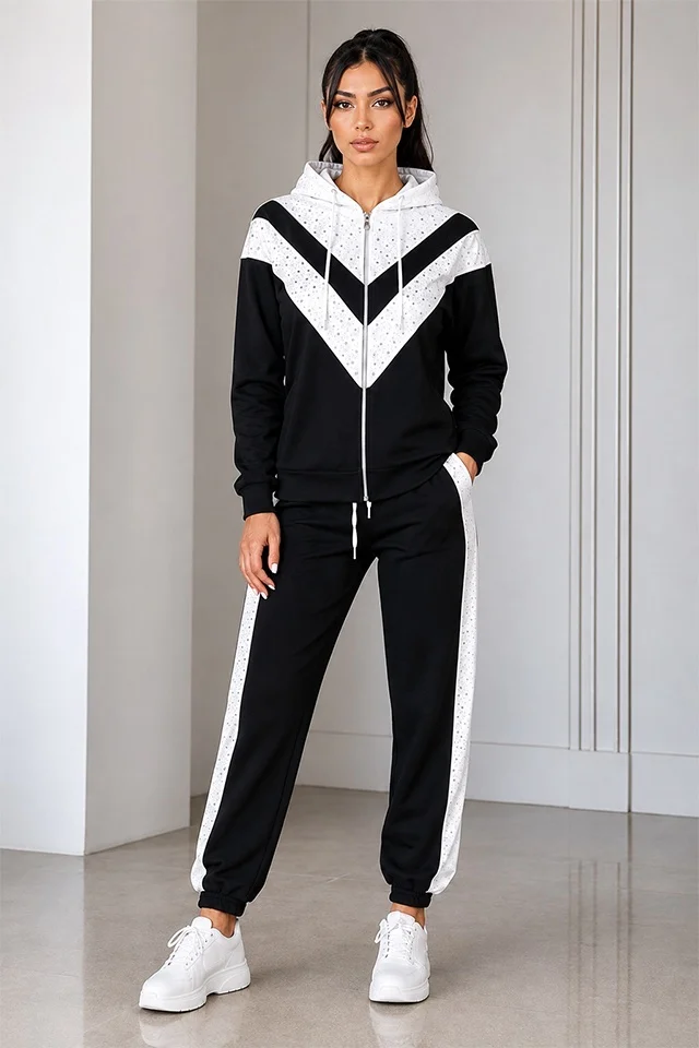 Trening jogger dama LECCE, cu fermoar si gluga, Negru