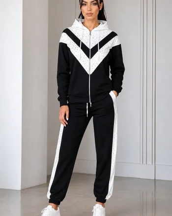 Trening jogger dama LECCE, cu fermoar si gluga, Negru