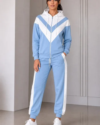Trening jogger dama LECCE, cu fermoar si gluga, Baby Blue