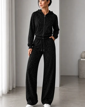 Trening dama ALESANDRA, cu fermoar si cristale decorative, NEGRU