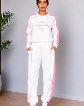 Compleu dama JARDIN, cu logo si print bicolor, ALB