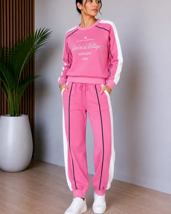 Compleu dama JARDIN, cu logo si print bicolor, Roz
