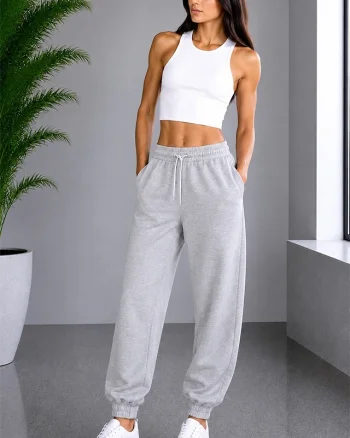 Pantaloni sport Lorenza, cu snur si mansete elastice, Gri