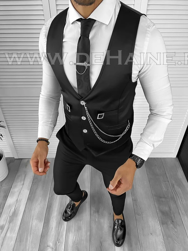 Vesta barbati eleganta slim fit neagra B8077 O3-5.1