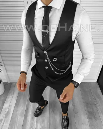 Vesta barbati eleganta slim fit neagra B8077 O3-5.1