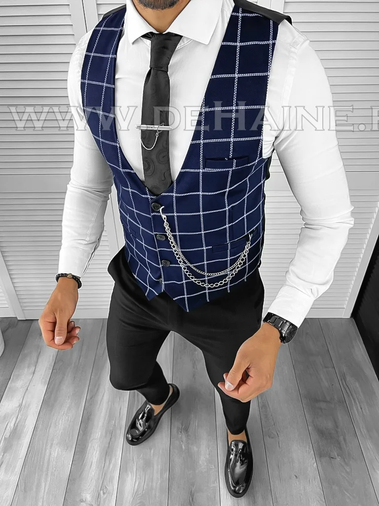 Vesta barbati eleganta slim fit bleumarin B8105
