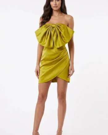 Rochie din tafta elastica cu funda maxi