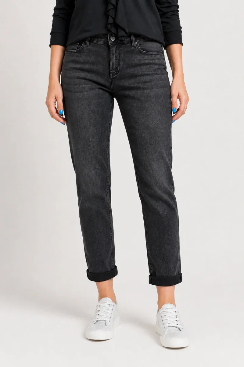 Blugi dama slim fit cu talie medie si aspect prespalat - negru