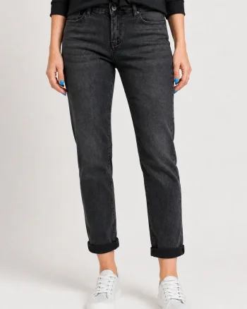 Blugi dama slim fit cu talie medie si aspect prespalat - negru