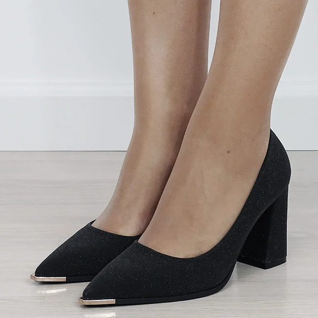 Pantofi eleganti negri cu sclipici D-1278 01