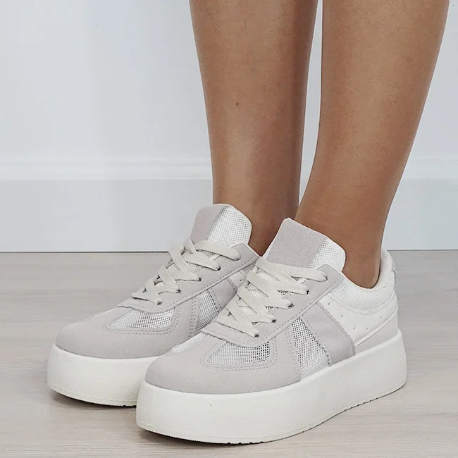 Sneakers bej cu plasa perforata translucida 8992 M3