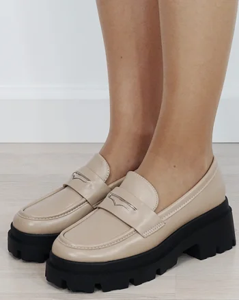 Mocasini dama bej tip loafers cu talpa groasa 1815 04
