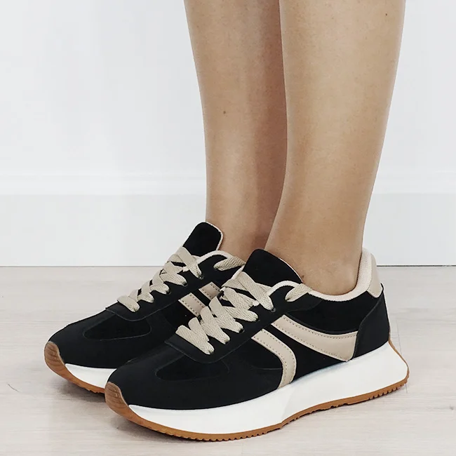Sneakersi dama negru taupe cu talpa groasa 9013 M2
