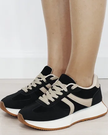 Sneakersi dama negru taupe cu talpa groasa 9013 M2