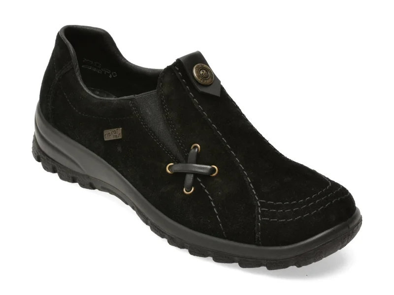 Pantofi RIEKER negri, L7171, din piele intoarsa