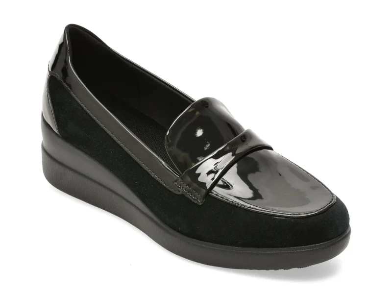 Mocasini GEOX negri, D6630A, din piele intoarsa
