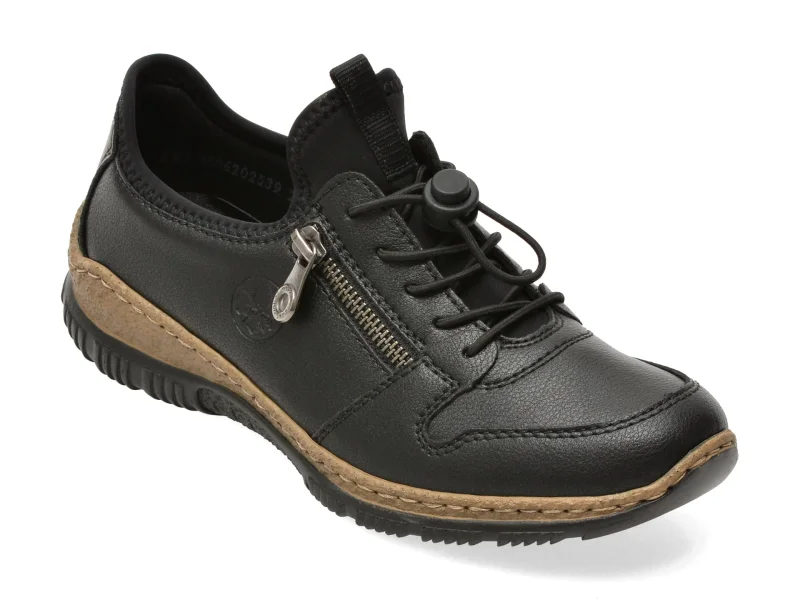 Pantofi sport RIEKER negri, N32G0, din piele naturala