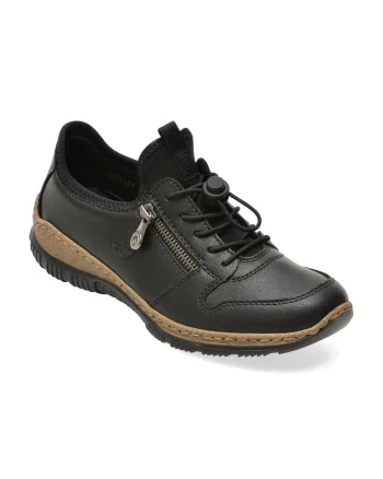 Pantofi sport RIEKER negri, N32G0, din piele naturala