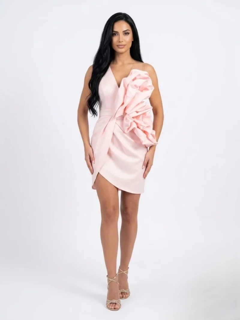 Rochie mini cu bust tip corset decorata cu trandafiri 3D