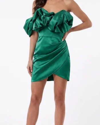 Rochie din tafta cu pense la talie si flori maxi in partea superioara