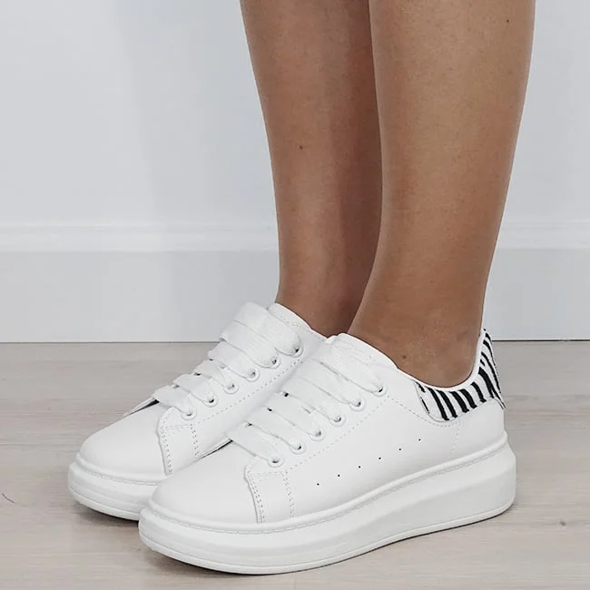 Sneakers albi cu model de zebra texturat M-8826 M7