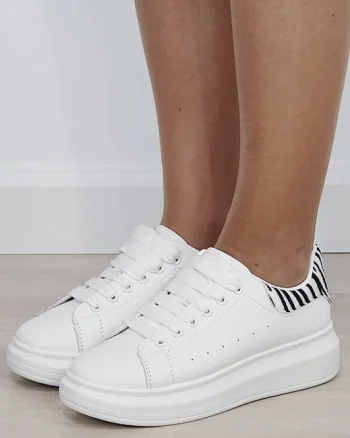 Sneakers albi cu model de zebra texturat M-8826 M7