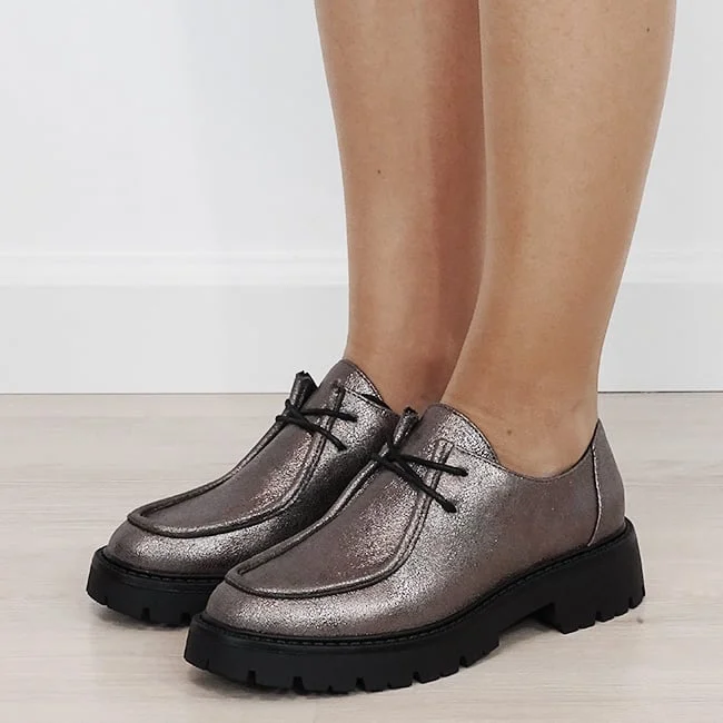 Mocasini dama bronz metalizati cu siret DQY9011 02