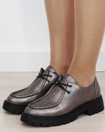 Mocasini dama bronz metalizati cu siret DQY9011 02