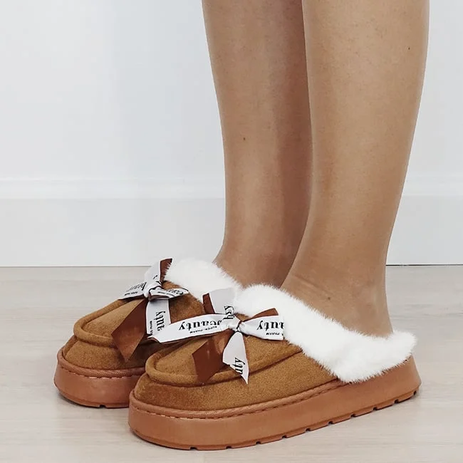 Papuci de casa dama imblaniti Camel 9725 112