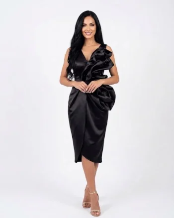 Rochie midi cu bust tip corset decorata cu trandafiri 3D