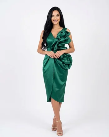 Rochie midi cu bust tip corset decorata cu trandafiri 3D
