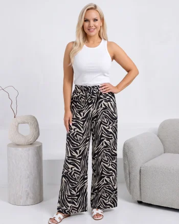Pantaloni dama wide leg cu impri...