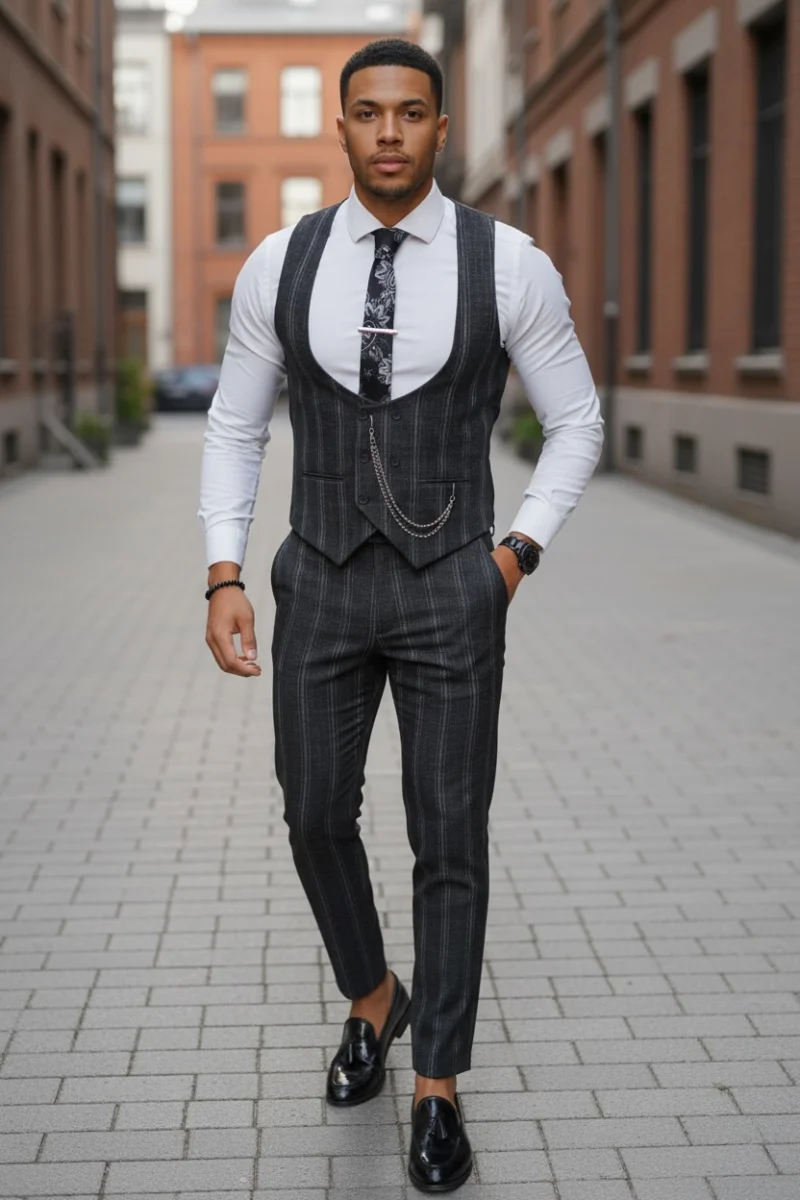 Compleu barbati  Vesta + Pantaloni negru B5517 V3-3