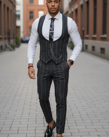 Compleu barbati  Vesta + Pantaloni negru B5517 V3-3
