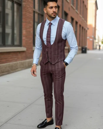 Compleu barbati  Vesta + Pantaloni grena B5517  Y