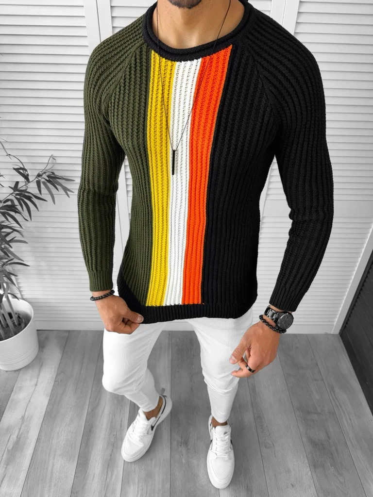 Pulover barbati gros slim fit negru T3578 110-2