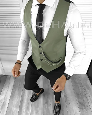 Vesta barbati eleganta slim fit verde B8097 102-2 E~