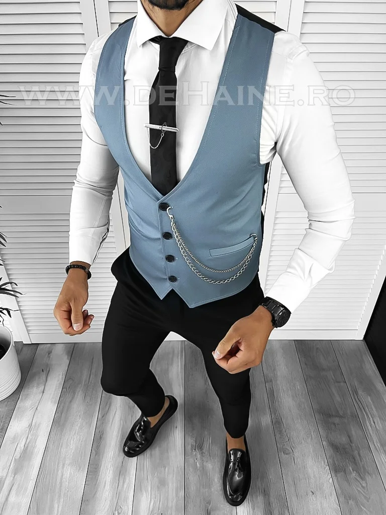 Vesta barbati slim fit albastra B8251 102-4 E~