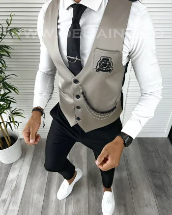 Vesta barbati eleganta slim fit bej V51 141-2  E