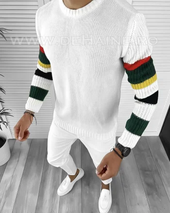Pulover barbati gros slim fit alb T3588 98-1 U7-4