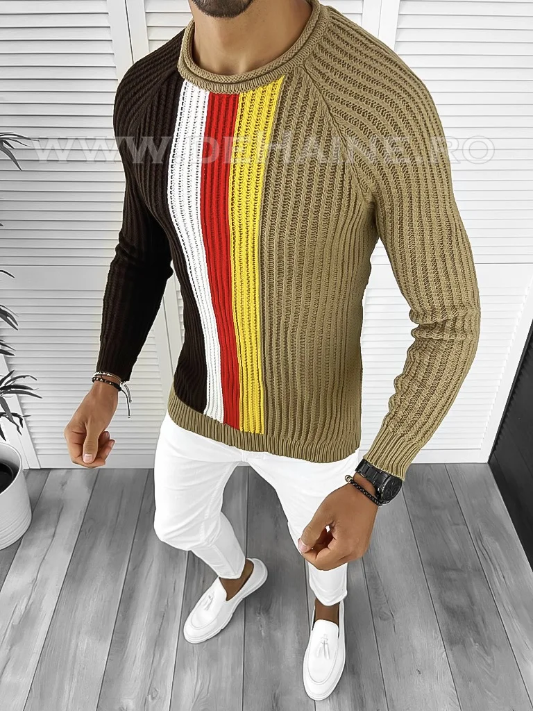 Pulover barbati gros slim fit maro T3578 113  U1*